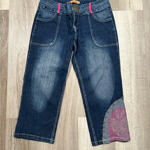 Apple Bottoms Dark Blue Cropped Jeans with Pink Details